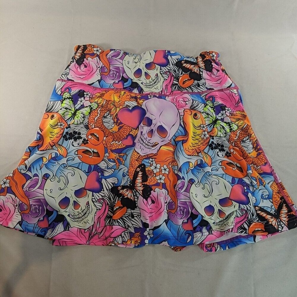 Tikiboo Swim Bottoms Skirt Shorts Skort Skull Tattoos Multicolor XL X-Large